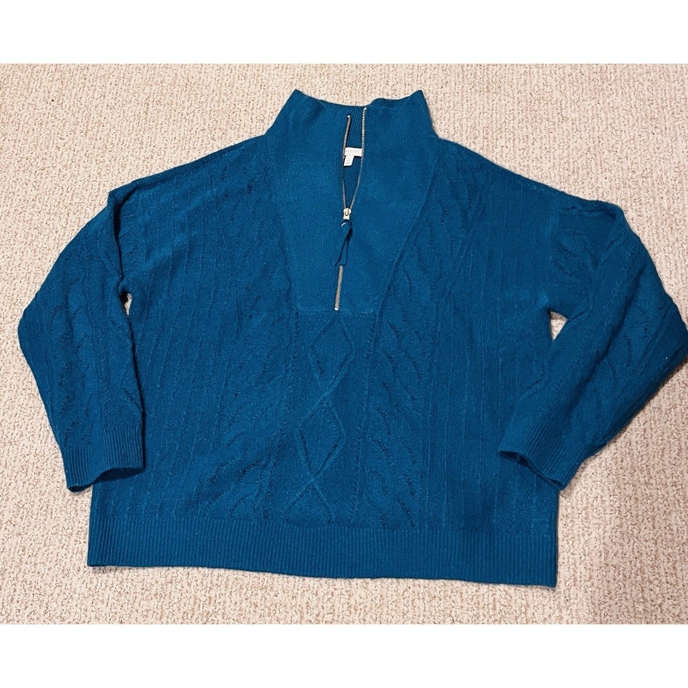 Talbots XL Teal Quarter Zip Sweater Quiet Luxury Coastal Grandmother Knit